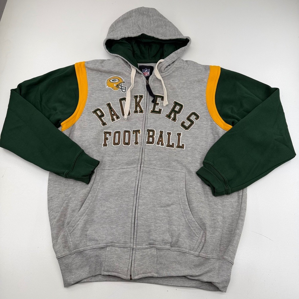 NFL Green Bay Packers G-III Full Zip Hoodie Gray Green Embroidered Mens L
